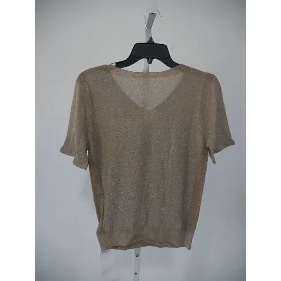 Khaki Metallic Cap-Sleeve Top S #1904-D3 - Picture 3 of 7